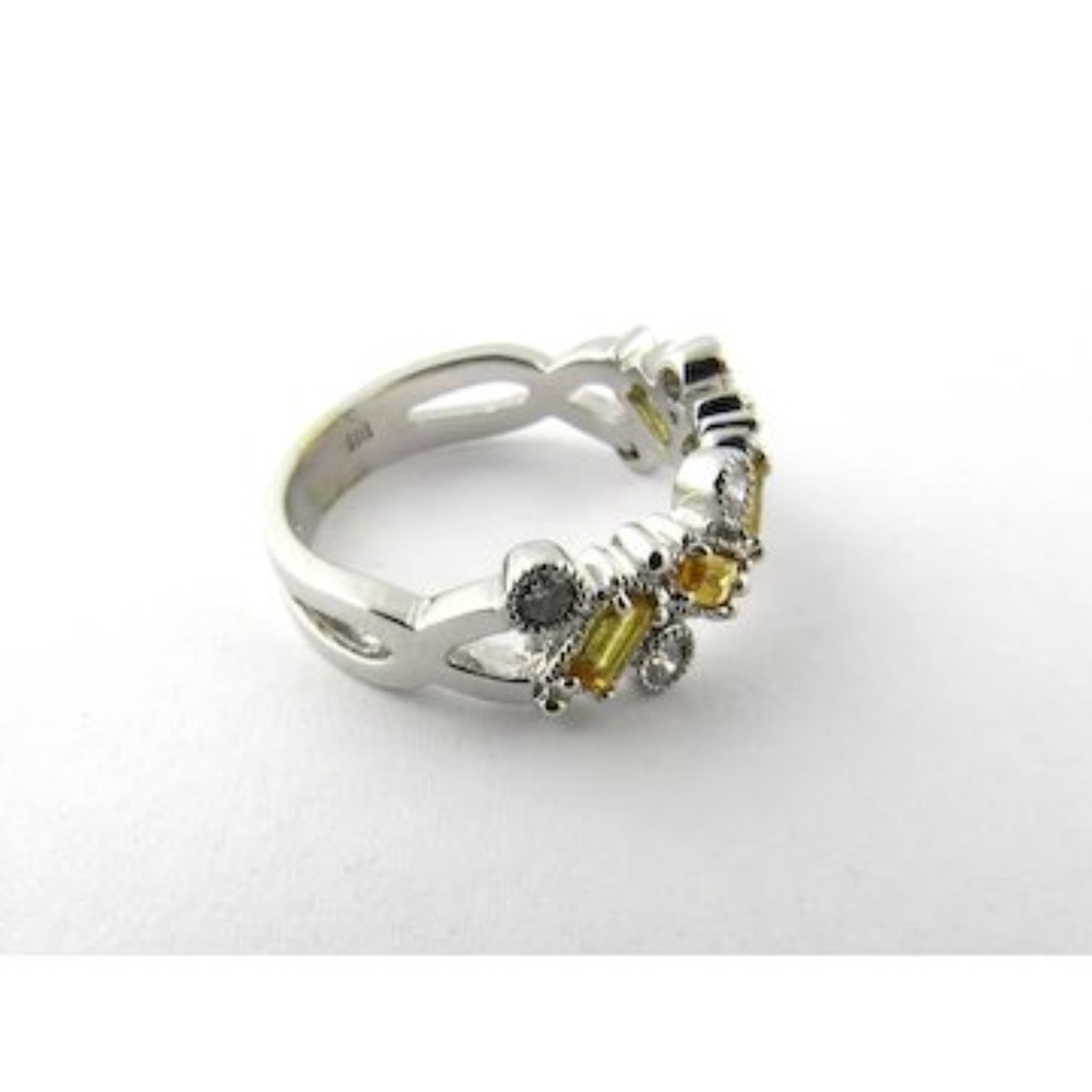 14 Karat White Gold Natural Yellow Sapphires and Diamond Ring Size 7.75 #2083 - Picture 5 of 6